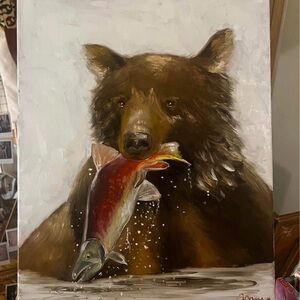 Majestic Bear with Fish Canvas Art